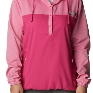 Columbia Women's Tamiami Two-Tone Pink Hoodie Sun Shirt Lightweight Vented Sport